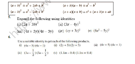 Cbse Class 8 Mathematics Algebraic Identities Bridge Course Worksheet 1067